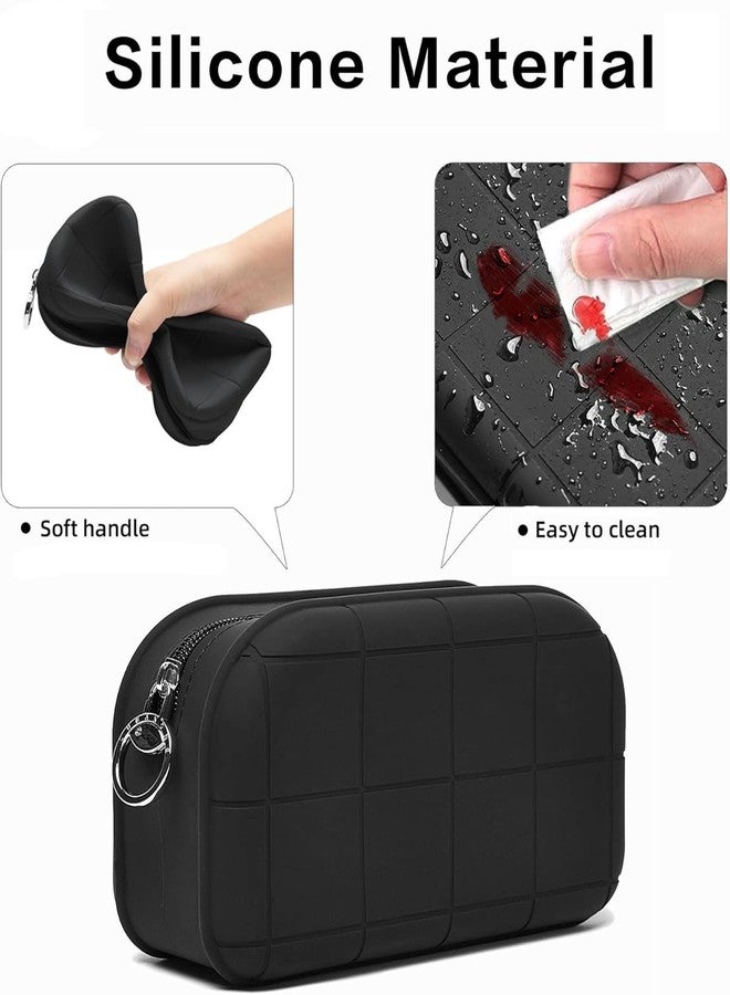 INOVERA (LABEL) Makeup Organizer Pouch for Women, Girls - Silicone Travel Cosmetic Pouches - Cosmetics Make up Brushes Holder Bag (Black) - Image 3