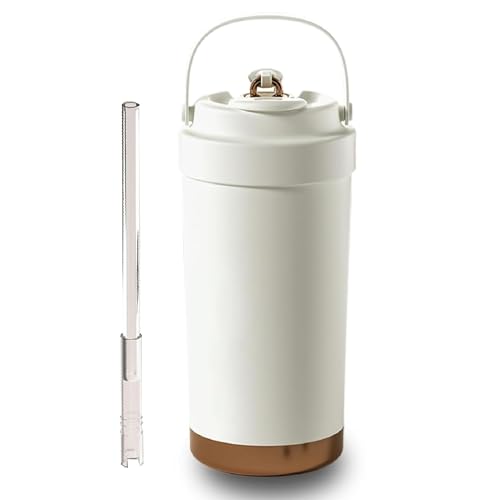 daiDokoro 5Stainless Steel Travel Coffee Thermos/Tumbler with Straw 8-Hour Hot & Cold Retention - Ivory White - Image 1