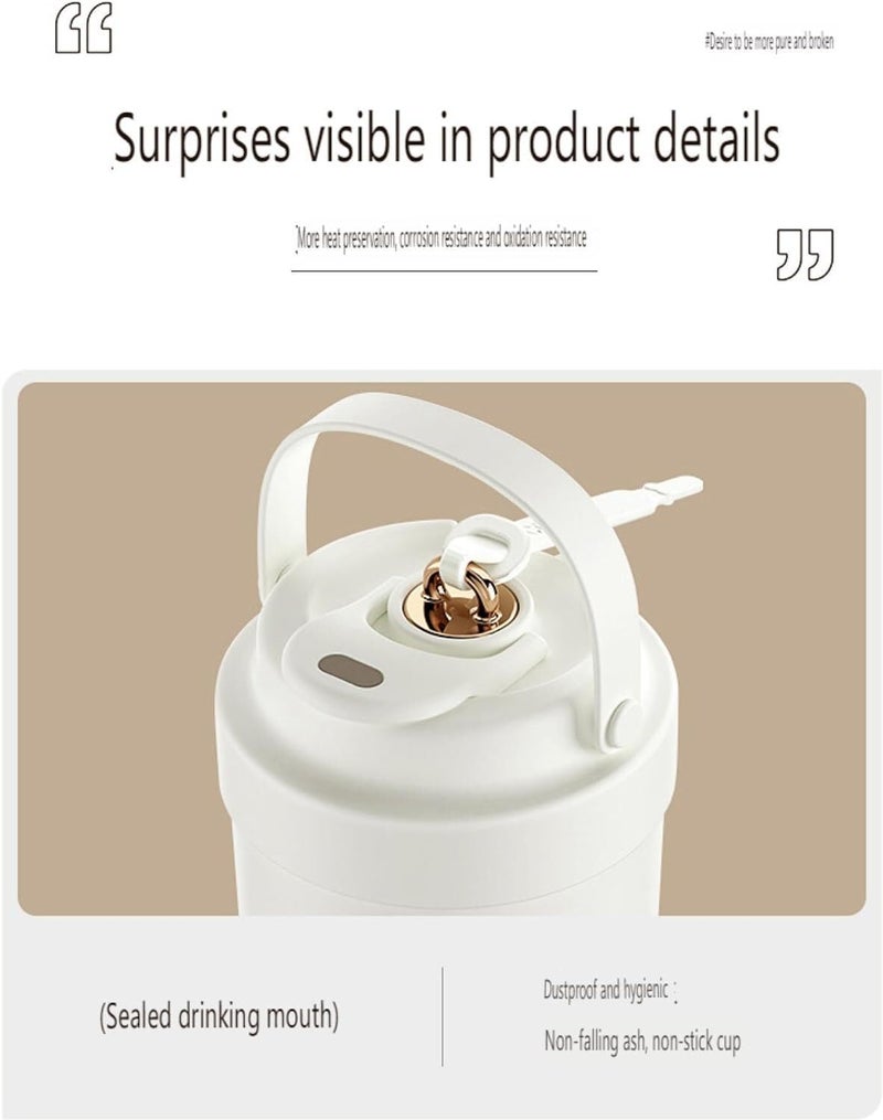 daiDokoro 5Stainless Steel Travel Coffee Thermos/Tumbler with Straw 8-Hour Hot & Cold Retention - Ivory White - Image 5