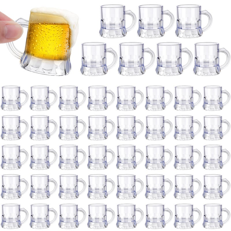 Breroa Mini Plastic Beer Mugs  48 Pieces 1 Ounce Clear Reusable Stein Shot Glasses with Handles for Beer Tasting Festival Party Barbecue Wedding