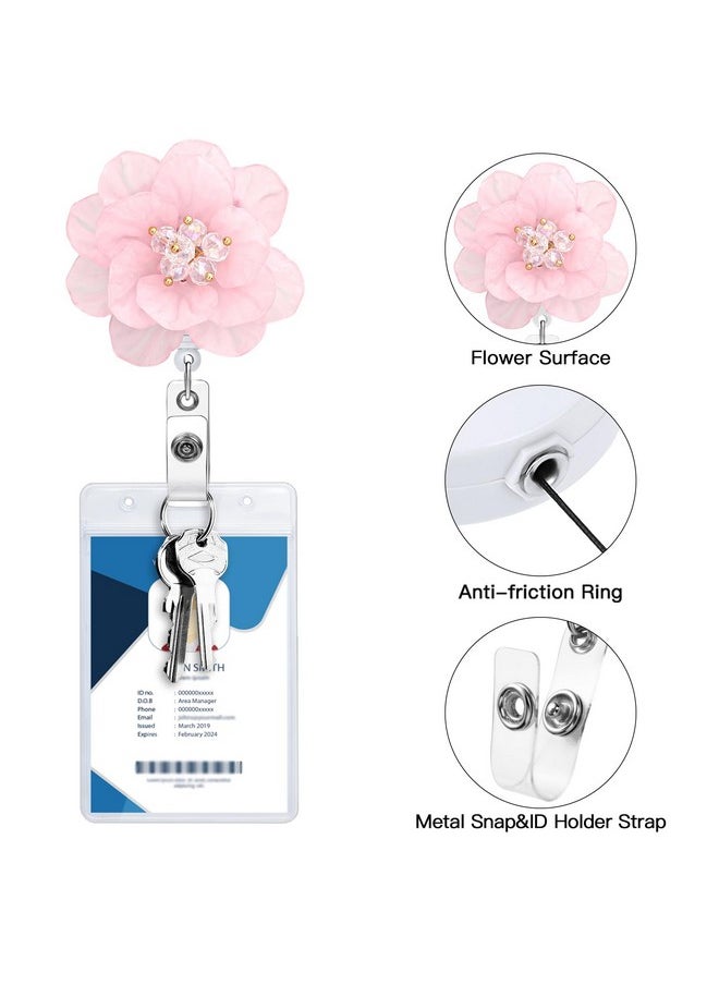 Soleebee - Badge Reel Retractable Nurse Retractable Badge Holder Flower Id Name Badge Clip Badge Reel Clip With 360° Swivel Alligator Clip & 24'' Durable Nylon Cord (Pink) - Image 1