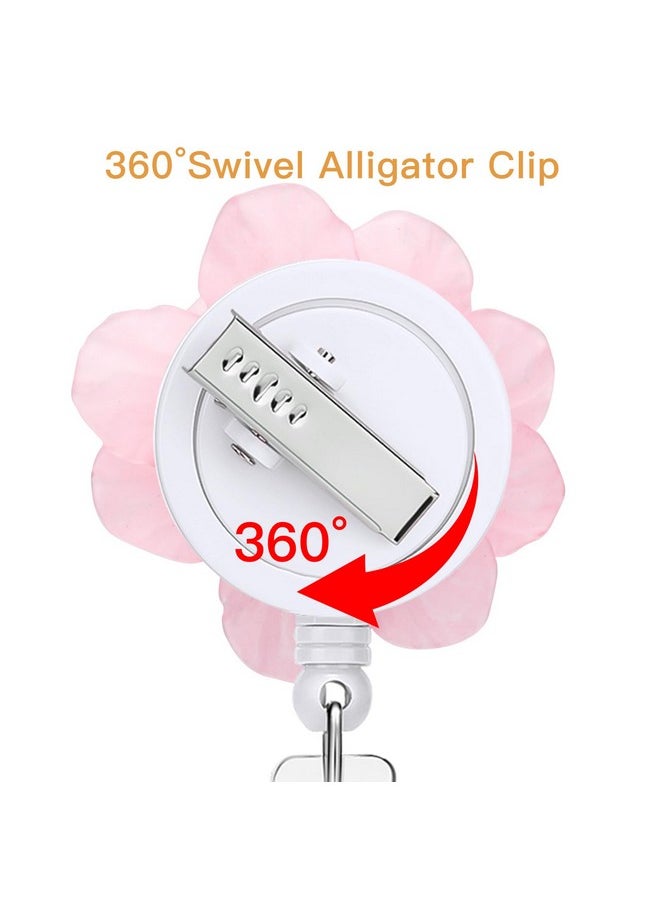Soleebee - Badge Reel Retractable Nurse Retractable Badge Holder Flower Id Name Badge Clip Badge Reel Clip With 360° Swivel Alligator Clip & 24'' Durable Nylon Cord (Pink) - Image 1