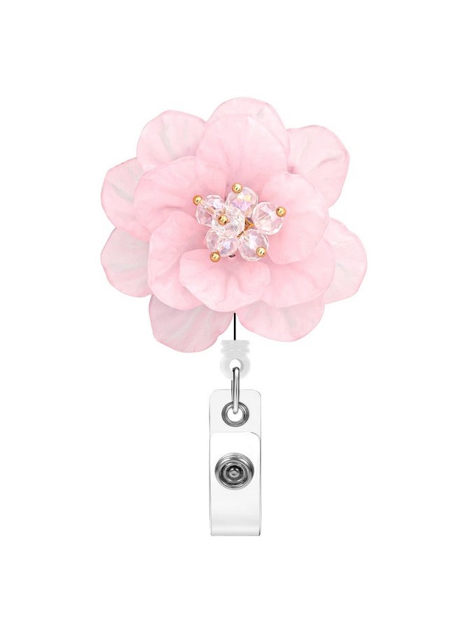 Soleebee - Badge Reel Retractable Nurse Retractable Badge Holder Flower Id Name Badge Clip Badge Reel Clip With 360° Swivel Alligator Clip & 24'' Durable Nylon Cord (Pink) - Image 1