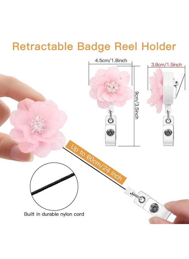 Soleebee - Badge Reel Retractable Nurse Retractable Badge Holder Flower Id Name Badge Clip Badge Reel Clip With 360° Swivel Alligator Clip & 24'' Durable Nylon Cord (Pink) - Image 1