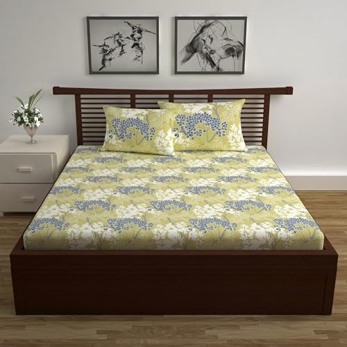 Divine Casa - 144 TC Super Soft 100% Cotton Bedsheet for Double Bed (1 Queen Size Bedsheet with 2 Pillow Covers) 144 Thread Count - Floral, Lemon Drop| 222 x 254 cm - Image 2