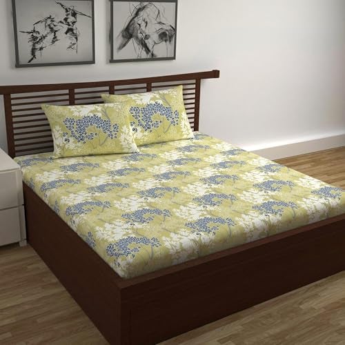 Divine Casa - 144 TC Super Soft 100% Cotton Bedsheet for Double Bed (1 Queen Size Bedsheet with 2 Pillow Covers) 144 Thread Count - Floral, Lemon Drop| 222 x 254 cm - Image 1