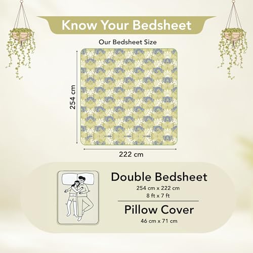 Divine Casa - 144 TC Super Soft 100% Cotton Bedsheet for Double Bed (1 Queen Size Bedsheet with 2 Pillow Covers) 144 Thread Count - Floral, Lemon Drop| 222 x 254 cm - Image 3
