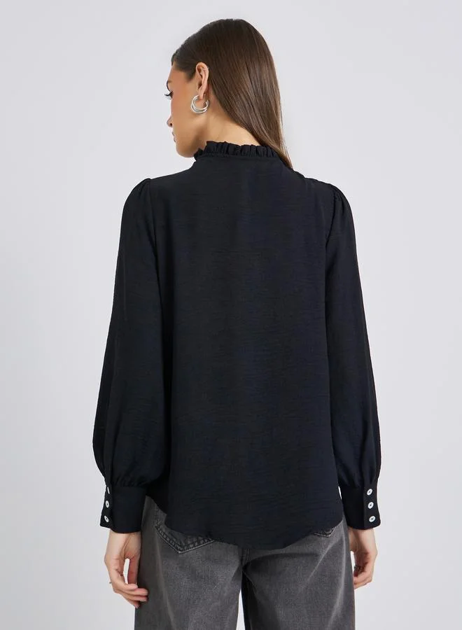 Styli Styli Black Solid Long Sleeve Blouse