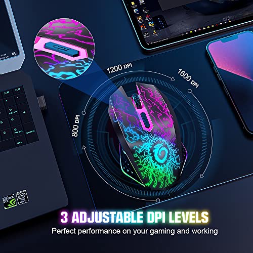 VersionTECH. Wireless Gaming Mouse, Rechargeable Computer Mouse Mice with Colorful LED Lights, Silent Click, 2.4G USB Nano Receiver, 3 Level DPI for PC Gamer Laptop Desktop Chromebook Mac-Black - Image 3