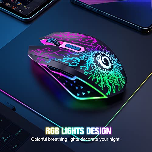 VersionTECH. Wireless Gaming Mouse, Rechargeable Computer Mouse Mice with Colorful LED Lights, Silent Click, 2.4G USB Nano Receiver, 3 Level DPI for PC Gamer Laptop Desktop Chromebook Mac-Black - Image 4