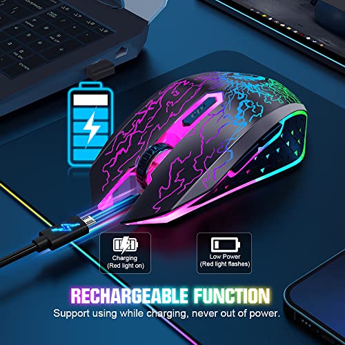 VersionTECH. Wireless Gaming Mouse, Rechargeable Computer Mouse Mice with Colorful LED Lights, Silent Click, 2.4G USB Nano Receiver, 3 Level DPI for PC Gamer Laptop Desktop Chromebook Mac-Black - Image 5