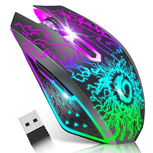 VersionTECH. Wireless Gaming Mouse, Rechargeable Computer Mouse Mice with Colorful LED Lights, Silent Click, 2.4G USB Nano Receiver, 3 Level DPI for PC Gamer Laptop Desktop Chromebook Mac-Black - Image 1