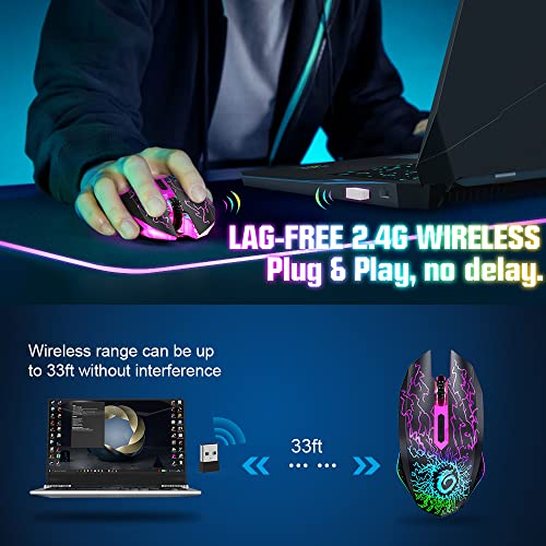 VersionTECH. Wireless Gaming Mouse, Rechargeable Computer Mouse Mice with Colorful LED Lights, Silent Click, 2.4G USB Nano Receiver, 3 Level DPI for PC Gamer Laptop Desktop Chromebook Mac-Black - Image 2
