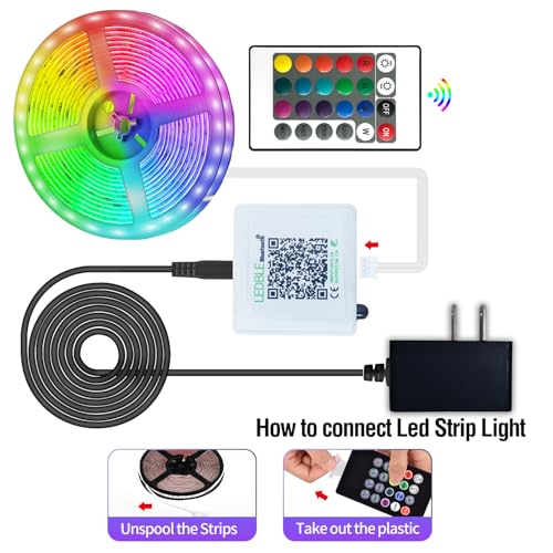 AILBTON Led Strip Lights,60ft Music Sync Color Changing, Built-in Mic,Bluetooth App Control LED Tape Lights with Remote,5050 RGB Rope Light Strips - Image 5