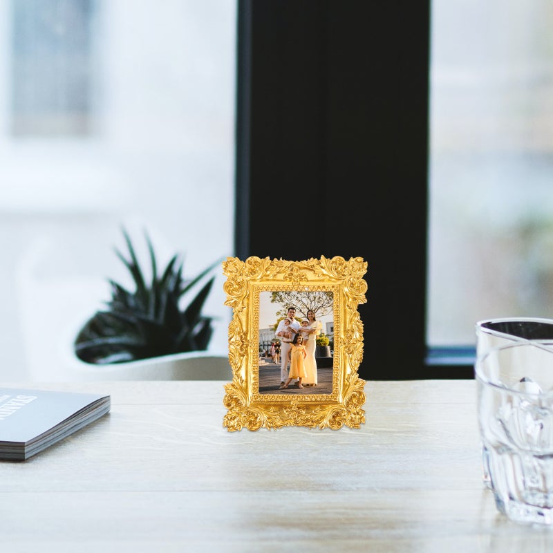Retro Resin Picture Frame Golden Mini Photo Frame Desktop Ornament Photo Prop for Bedroom - Image 4