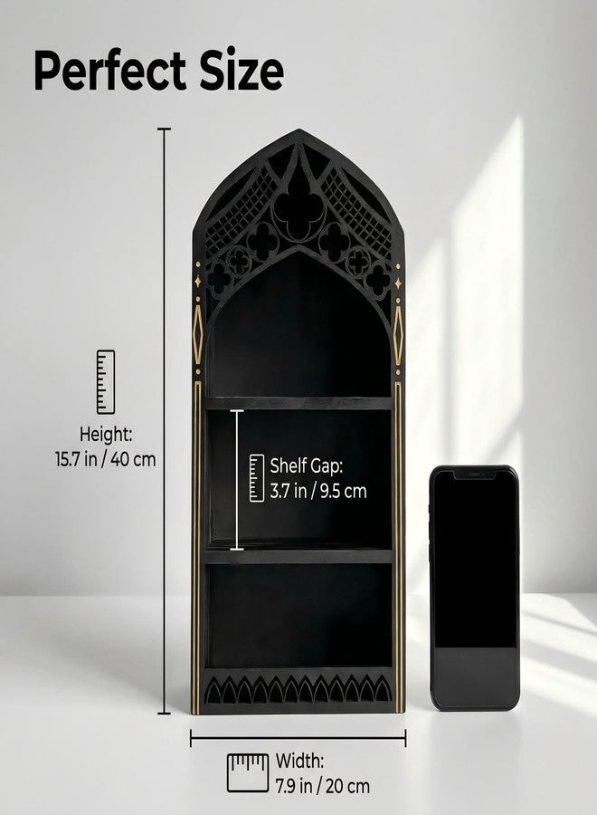 HBSGS Gothic Window Crystal Display Shelf, 1.96" Deep Wooden Wall Mounted Gemstone Crystal Holder, Witchy Decor Trinket Organizer for Healing Stones -2026 Upgraded (Window-7.9" W x 15.7" H) - Image 3