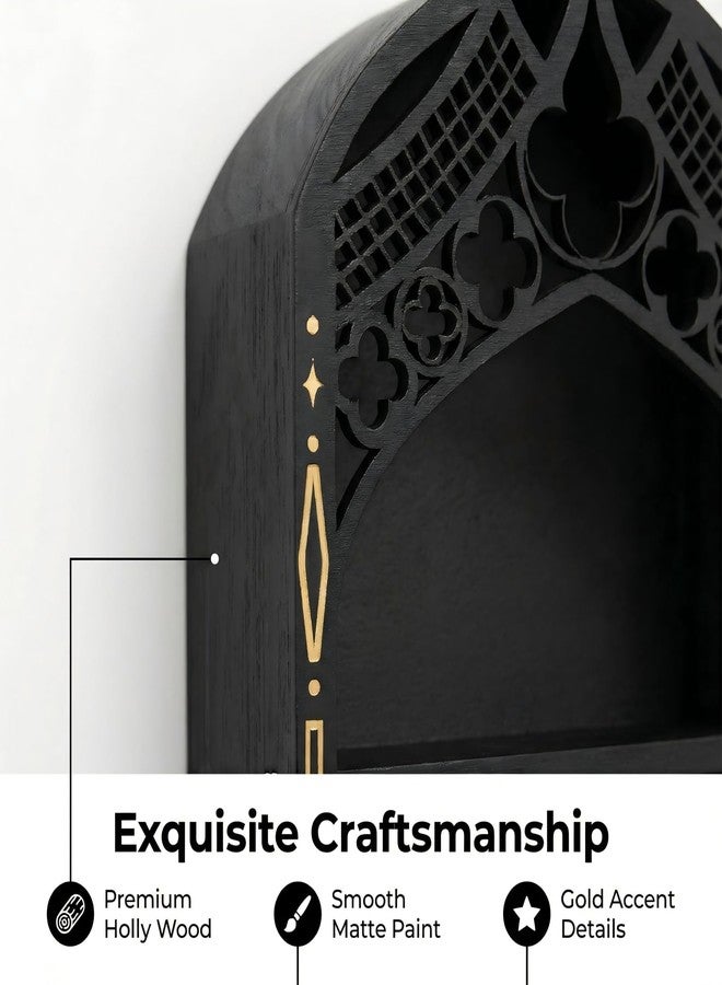 HBSGS Gothic Window Crystal Display Shelf, 1.96" Deep Wooden Wall Mounted Gemstone Crystal Holder, Witchy Decor Trinket Organizer for Healing Stones -2026 Upgraded (Window-7.9" W x 15.7" H) - Image 5