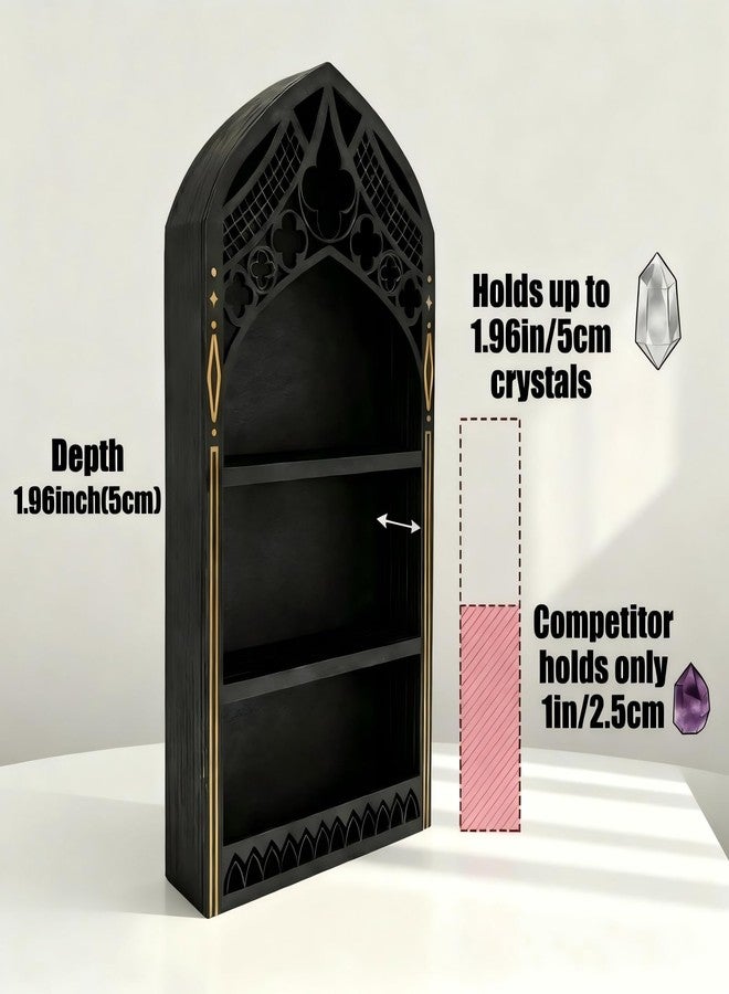 HBSGS Gothic Window Crystal Display Shelf, 1.96" Deep Wooden Wall Mounted Gemstone Crystal Holder, Witchy Decor Trinket Organizer for Healing Stones -2026 Upgraded (Window-7.9" W x 15.7" H) - Image 4