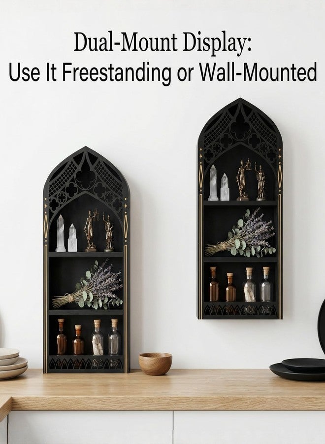 HBSGS Gothic Window Crystal Display Shelf, 1.96" Deep Wooden Wall Mounted Gemstone Crystal Holder, Witchy Decor Trinket Organizer for Healing Stones -2026 Upgraded (Window-7.9" W x 15.7" H) - Image 2