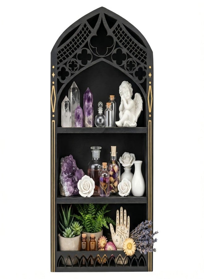 HBSGS Gothic Window Crystal Display Shelf, 1.96" Deep Wooden Wall Mounted Gemstone Crystal Holder, Witchy Decor Trinket Organizer for Healing Stones -2026 Upgraded (Window-7.9" W x 15.7" H) - Image 1