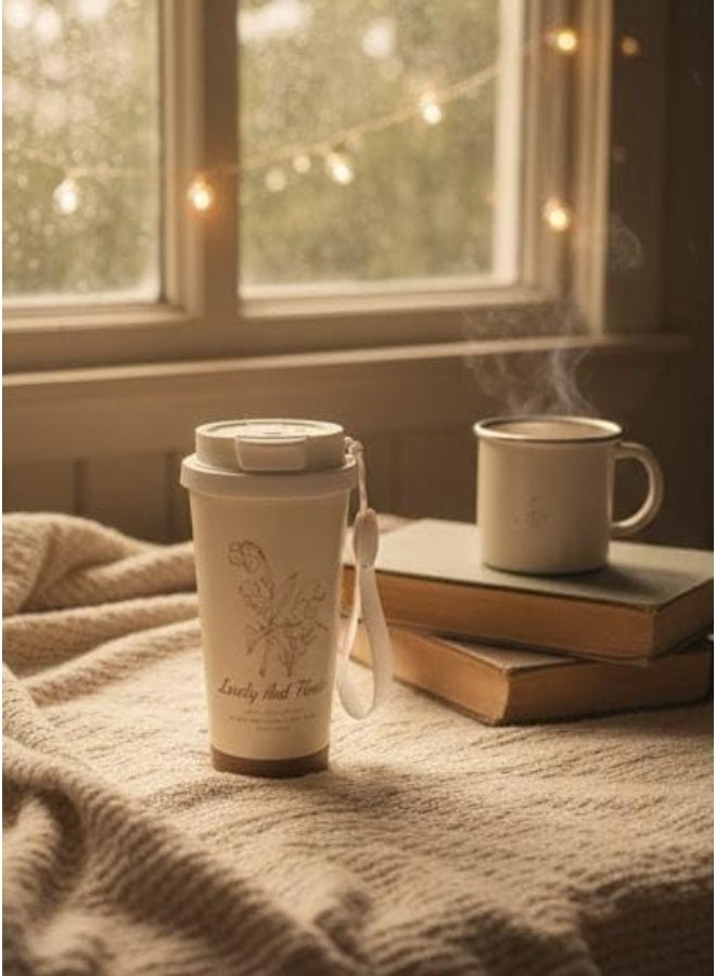 Spaceshoop Insulated Coffee Mug with Lid and Straw Leakproof Stainless Steel Coffee Mug for Hot and Cold Drinks Perfect Size for Travel and Everyday Use White 1 PCS - Image 4