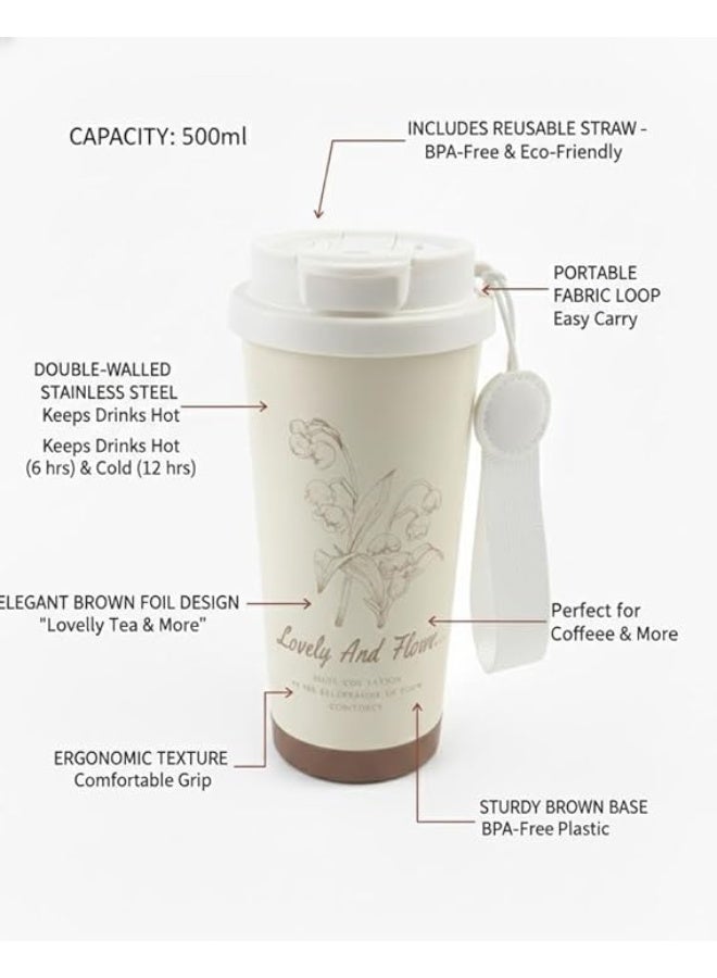 Spaceshoop Insulated Coffee Mug with Lid and Straw Leakproof Stainless Steel Coffee Mug for Hot and Cold Drinks Perfect Size for Travel and Everyday Use White 1 PCS - Image 3