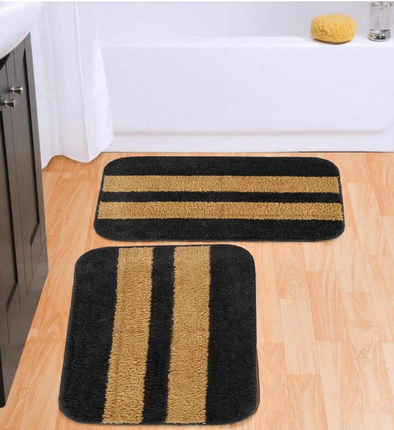 MODERN FAB Modern 2 Piece mats with Anti Skid Rubber Backing,Colour Gray with Gold Strip,Size(40 x 60 cm) Set of 2 Piece - Image 1