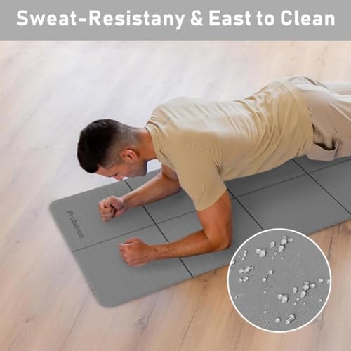 Proberos® Portable Folding Yoga Mat with Carry Bag TPE Yoga Mat Anti-slip 5mm Thicken Fitness for Men Women Pilates Mat for Home Workout, Gym, Travel, 72x24 inches, Grey - Image 5