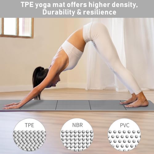 Proberos® Portable Folding Yoga Mat with Carry Bag TPE Yoga Mat Anti-slip 5mm Thicken Fitness for Men Women Pilates Mat for Home Workout, Gym, Travel, 72x24 inches, Grey - Image 3