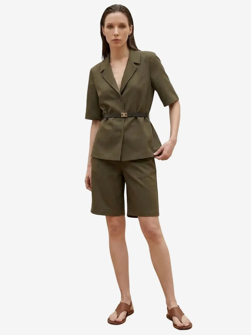 ماي فاشن MY FASHION Belted Short Jacket and Wide-Leg Trousers Set