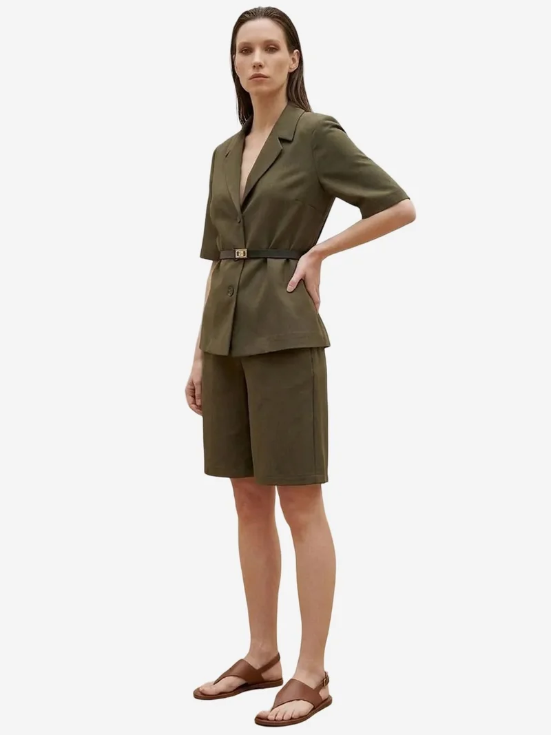My Fashion Khaki Green MY FASHION Belted Short Jacket and Wide-Leg Trousers Set for Women | Best Price UAE