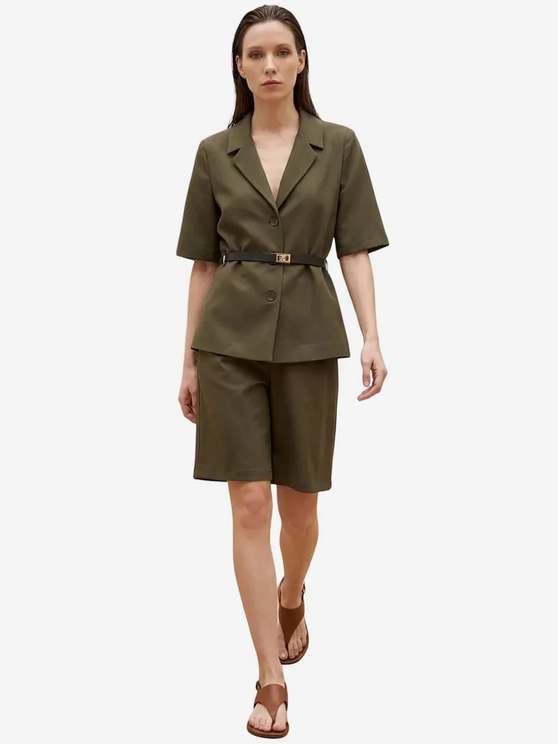 ماي فاشن MY FASHION Belted Short Jacket and Wide-Leg Trousers Set