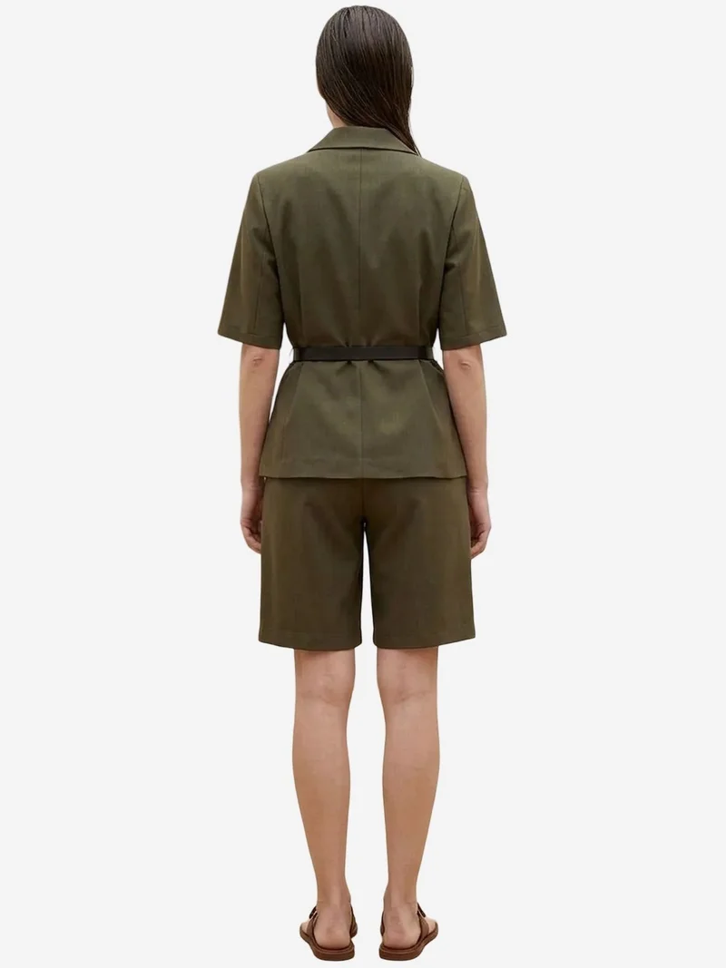 My Fashion Khaki Green MY FASHION Belted Short Jacket and Wide-Leg Trousers Set for Women | Best Price UAE