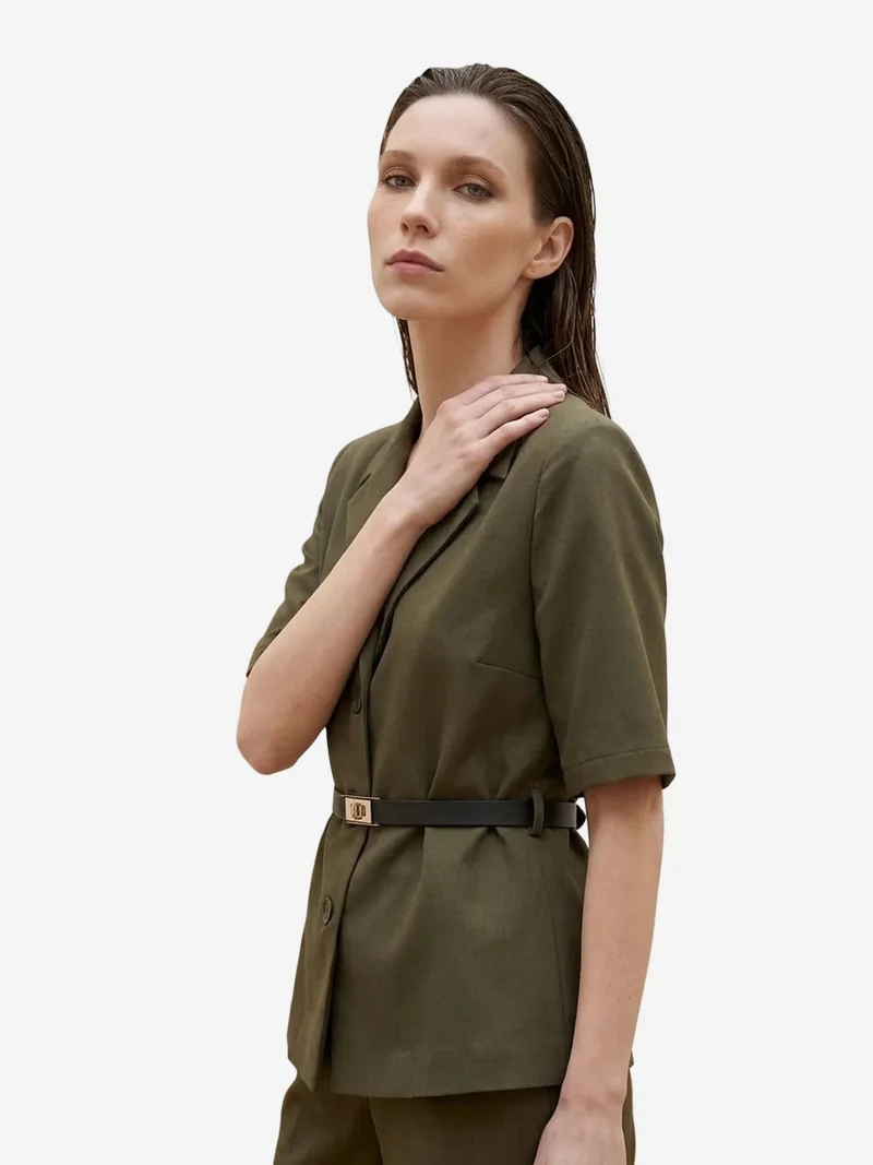 My Fashion Khaki Green MY FASHION Belted Short Jacket and Wide-Leg Trousers Set for Women | Best Price UAE