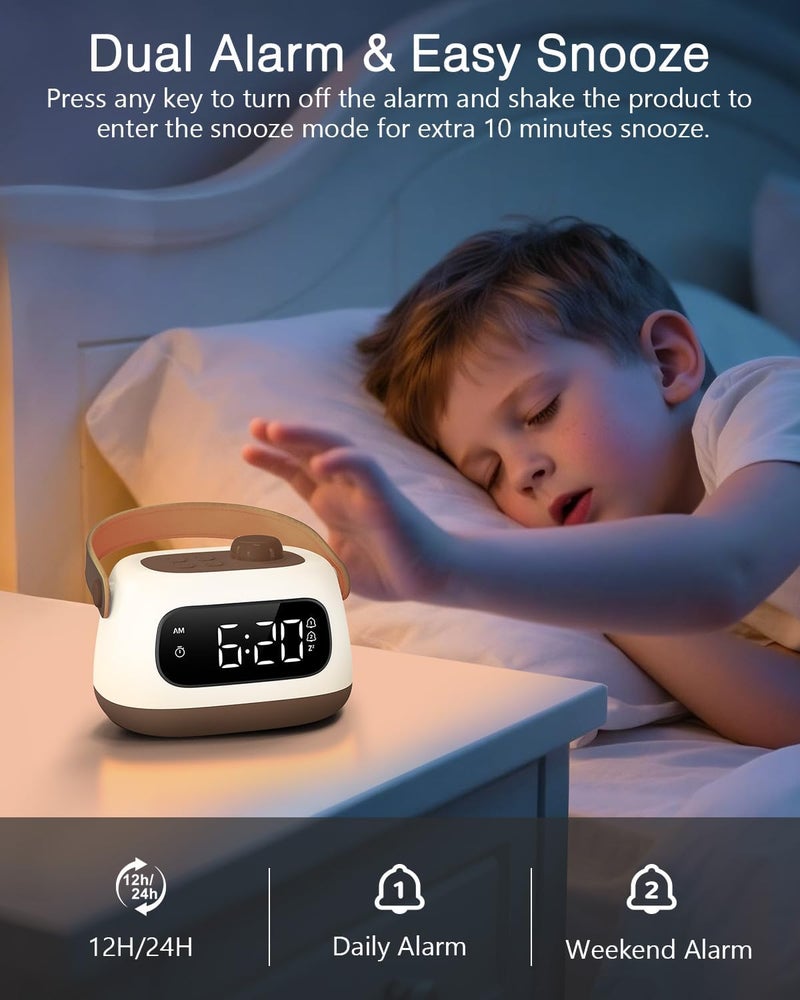 ORIA Baby Night Light with Clock, Nursery Night Lamp with Dual Alarms, Snooze, Timer, Adjustable Brightness, Portable Rechargeable Bedside Clock for Bedroom Baby Room Breastfeeding - Image 4