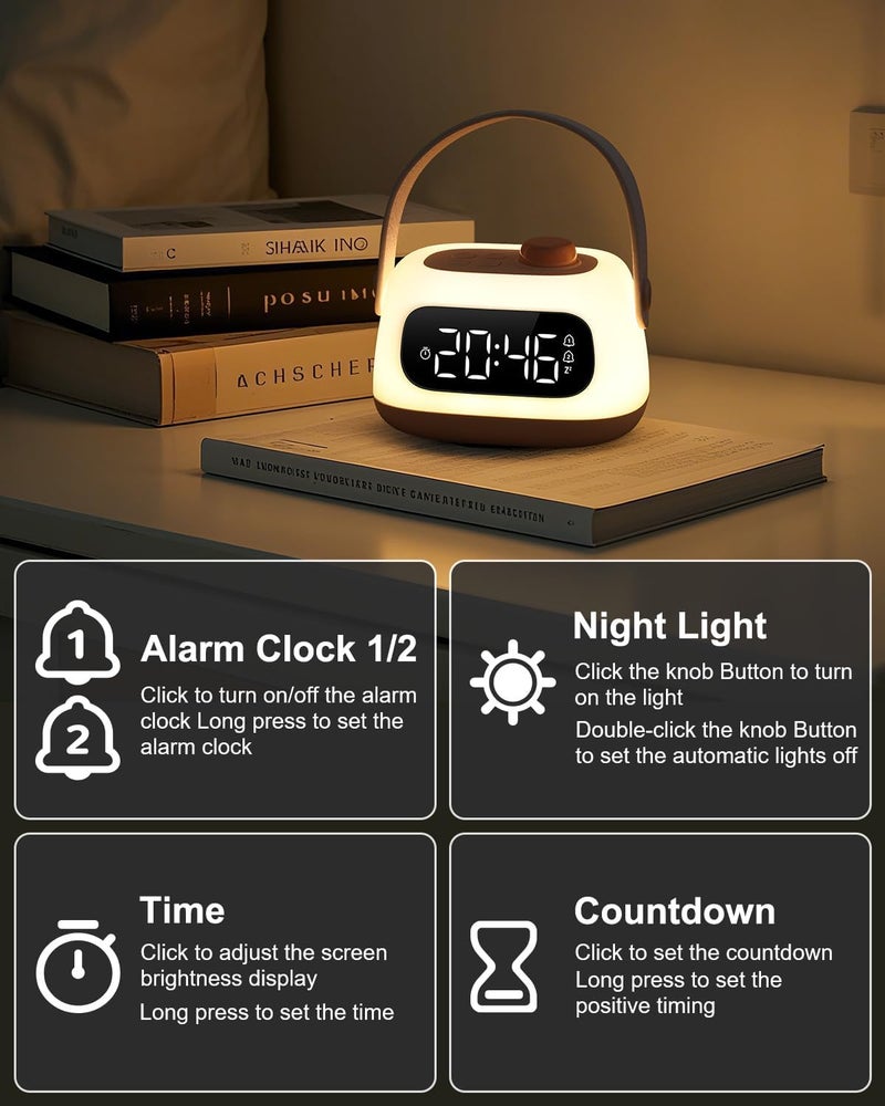 ORIA Baby Night Light with Clock, Nursery Night Lamp with Dual Alarms, Snooze, Timer, Adjustable Brightness, Portable Rechargeable Bedside Clock for Bedroom Baby Room Breastfeeding - Image 5