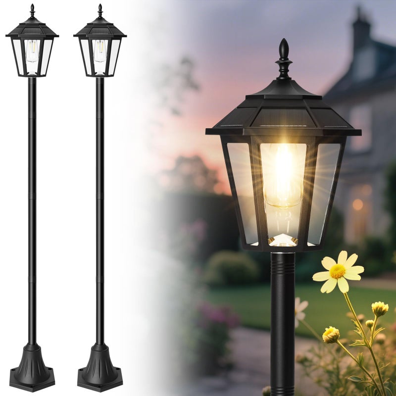 Eyrosa 66" Metal Solar Lamp Post Light 50 Lumens, 2 Pack Solar Pole Light Outdoor Waterproof, Post Lighting Outside for Porch Yard Driveway Garden Patio Decor - Image 1