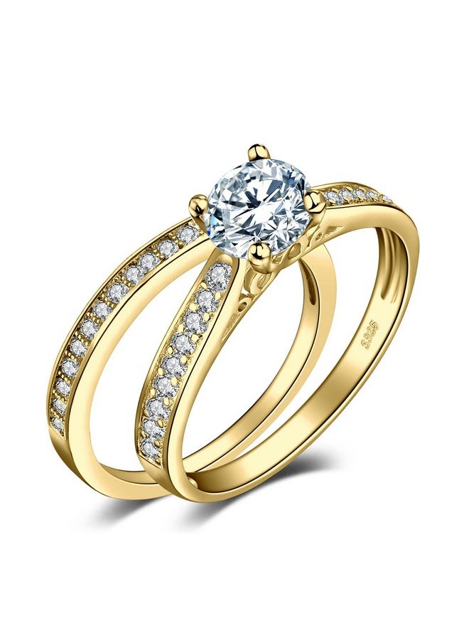 جوليري بالاس - خواتم الخطوبة من JewelryPalace Wedding Eternity Band للنساء، خواتم وعد من الفضة الإسترلينية عيار 925 مطلية بالذهب الأصفر للنساء، مجموعة خواتم ألماس مقلدة للذكرى السنوية، مجموعة مجوهرات نسائية مقاس 7.5 - Image 1