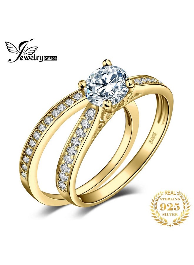 جوليري بالاس - خواتم الخطوبة من JewelryPalace Wedding Eternity Band للنساء، خواتم وعد من الفضة الإسترلينية عيار 925 مطلية بالذهب الأصفر للنساء، مجموعة خواتم ألماس مقلدة للذكرى السنوية، مجموعة مجوهرات نسائية مقاس 7.5 - Image 1