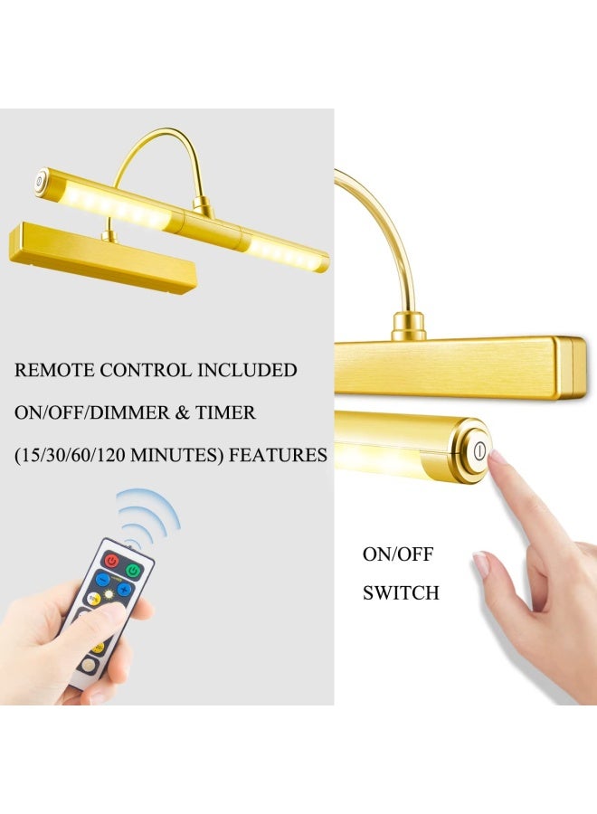 Biglight  Wireless Battery Powered Bright LED Picture Light with Remote Control 13 Inch Swivel Light Head with 3 Lighting Modes Dimmable Lamp for Painting Photo Portrait Art Picture Frame Gold  - Image 3