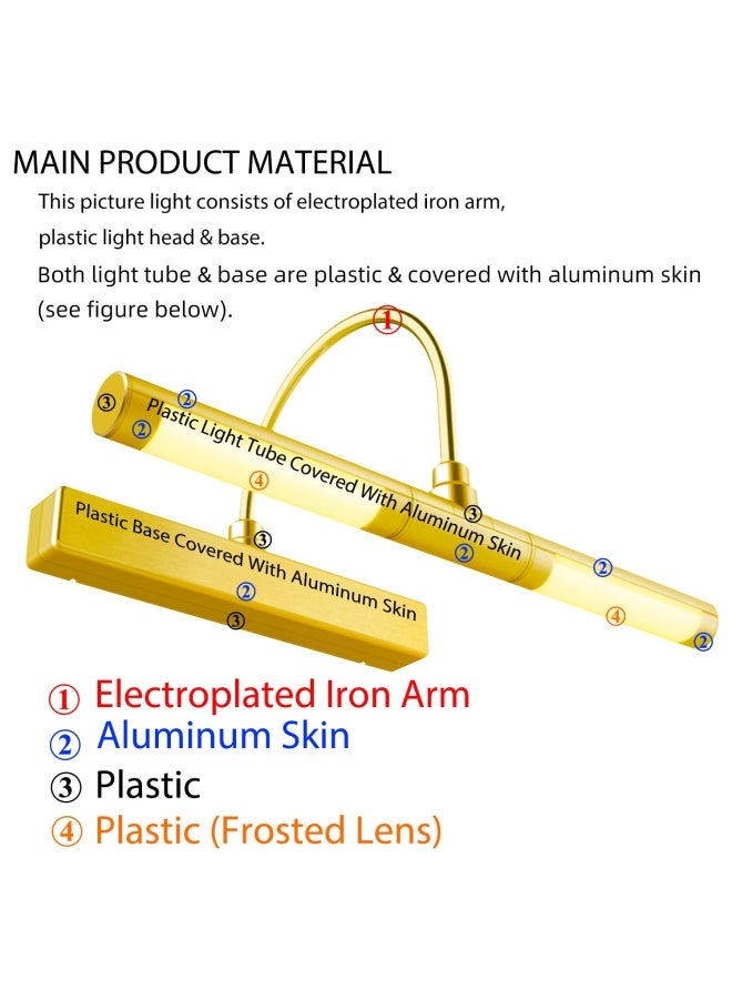 Biglight  Wireless Battery Powered Bright LED Picture Light with Remote Control 13 Inch Swivel Light Head with 3 Lighting Modes Dimmable Lamp for Painting Photo Portrait Art Picture Frame Gold  - Image 2