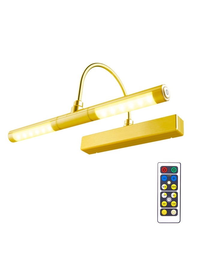 Biglight  Wireless Battery Powered Bright LED Picture Light with Remote Control 13 Inch Swivel Light Head with 3 Lighting Modes Dimmable Lamp for Painting Photo Portrait Art Picture Frame Gold  - Image 1