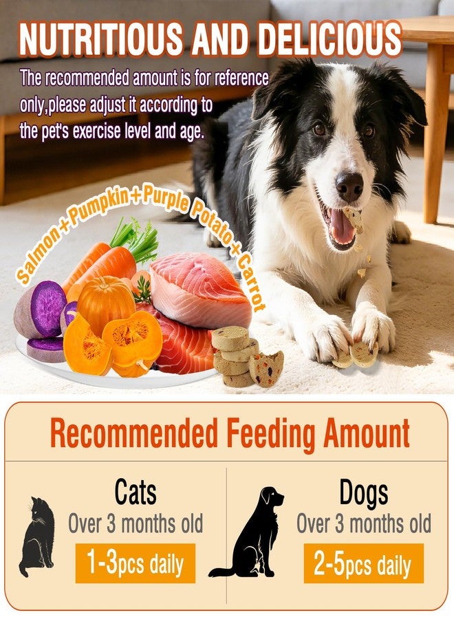 Fchowwn 100g/3.52oz Dehydrated Salmon&Veggie Treats for Cats and Dogs,Includes Pumpkin,Purple Potato and Carrot,All Natural and Delicious Snack Bites for Pets,Perfect for Training and Rewarding - Image 2