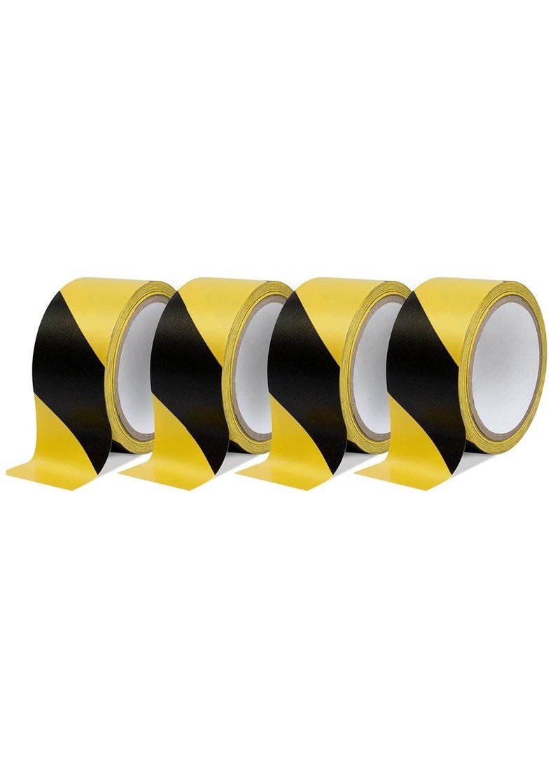 MARKQ Hazard Warning Tape | 2" x 20 yards | Black and Yellow Adhesive Safety Tape, Caution Barricade Construction Tape for Dangerous Areas, Walls, Pipes | PVC Floor Marking Tape [Pack of 4] - Image 1