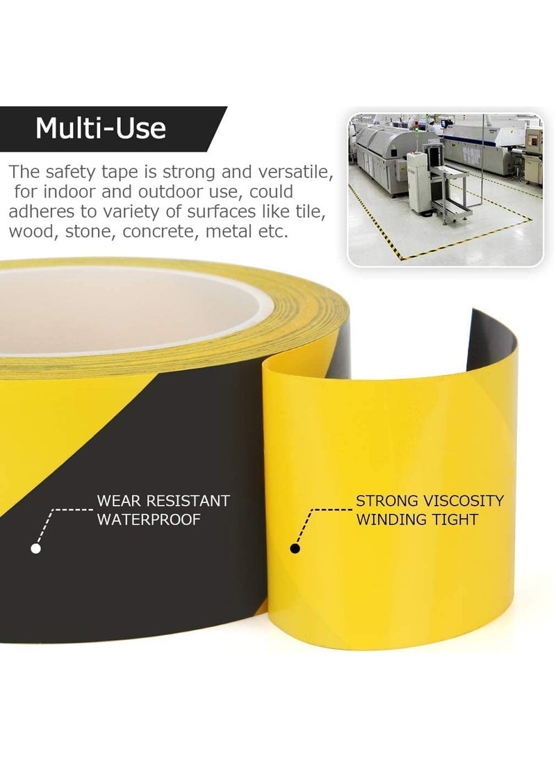 MARKQ Hazard Warning Tape | 2" x 20 yards | Black and Yellow Adhesive Safety Tape, Caution Barricade Construction Tape for Dangerous Areas, Walls, Pipes | PVC Floor Marking Tape [Pack of 4] - Image 5