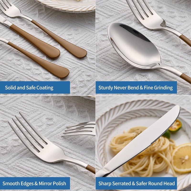 Moxinox 20-Piece Coffee Color Silverware Set 18/0 Stainless Steel Coffee Color Handle Flatware Set Service for 4 Modern Cutlery Set Includes Dinner Knives Forks Spoons, Mirror Polished Dishwasher Safe - Image 3
