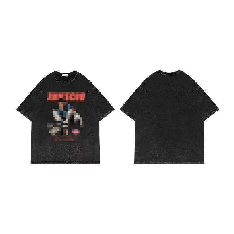 JMKECHO Men's American Style Retro Car Pattern Printed High Street Style oversize Men's and Women's Street Short Sleeve T-Shirt - Image 1
