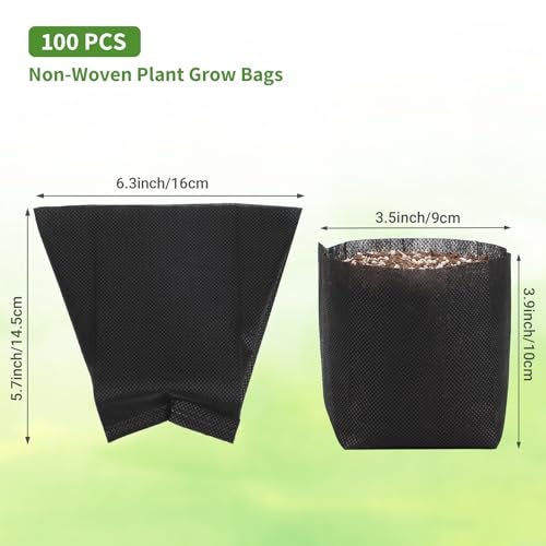 GREANER 100 PCS Nursery Bags, 6.3x5.7 Inch Biodegradable Seed Starter Pots, Plant Grow Bags for Plant, Tree, Flower, Seedling, Vegetables (Black) - Image 2