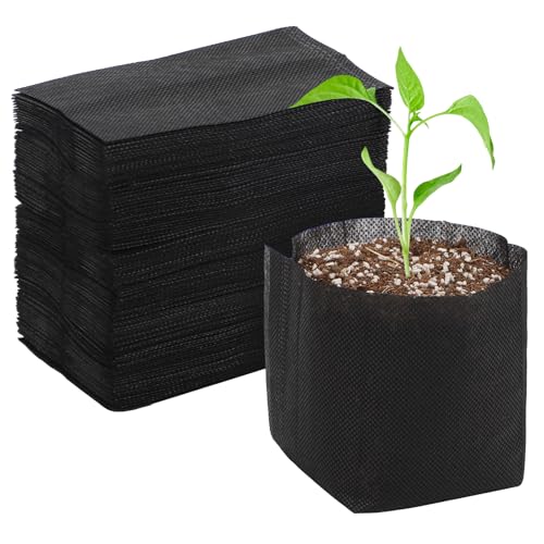 GREANER 100 PCS Nursery Bags, 6.3x5.7 Inch Biodegradable Seed Starter Pots, Plant Grow Bags for Plant, Tree, Flower, Seedling, Vegetables (Black) - Image 1