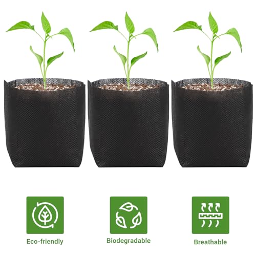 GREANER 100 PCS Nursery Bags, 6.3x5.7 Inch Biodegradable Seed Starter Pots, Plant Grow Bags for Plant, Tree, Flower, Seedling, Vegetables (Black) - Image 3
